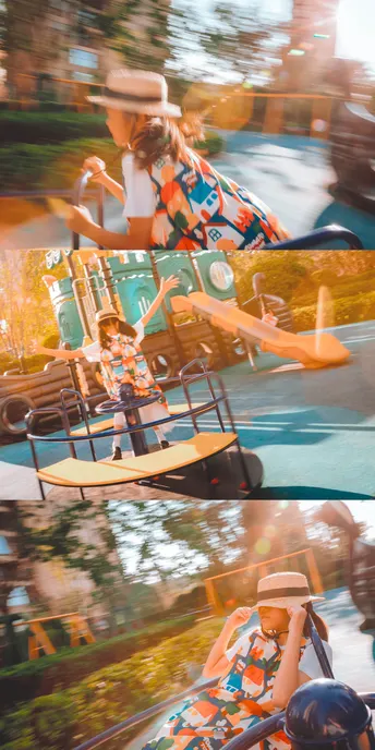 一个游乐场中人们骑飞机的摄影作品集