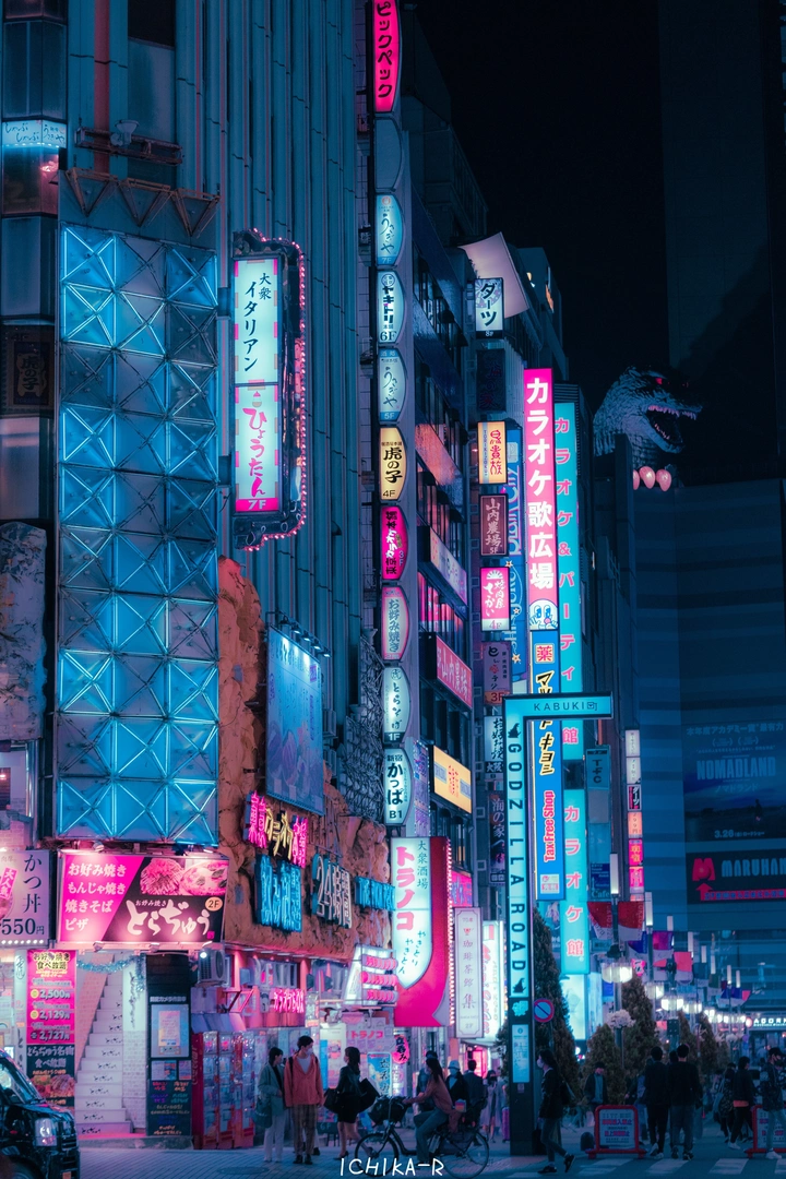 新宿街头贩卖夜晚。