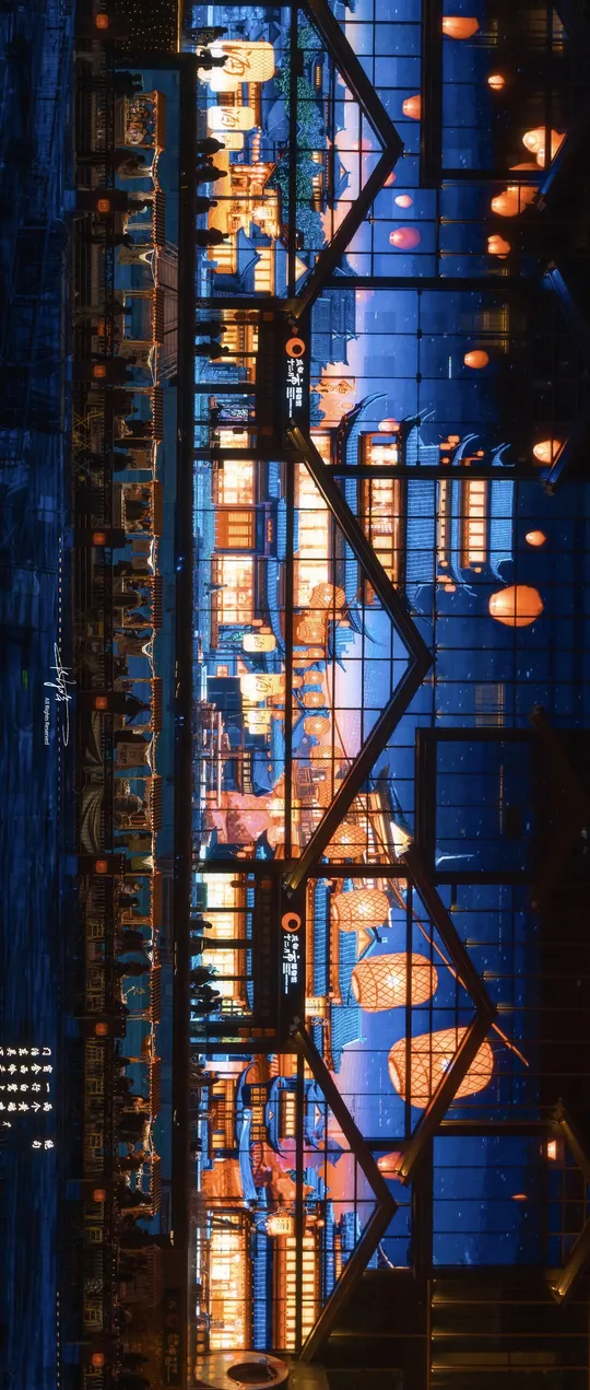 城市中一座高塔夜晚被点亮