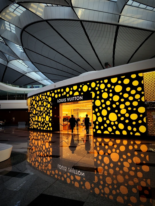 机场的大厅 墙壁由乐高积木制成