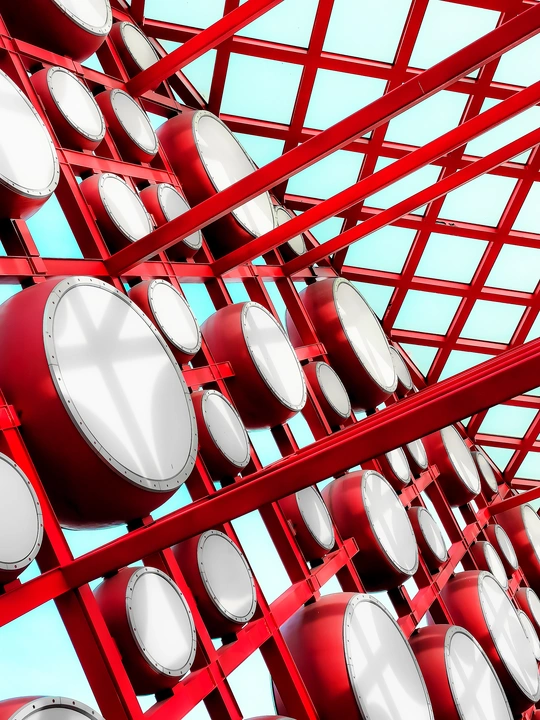 蓝天下的红白3d结构