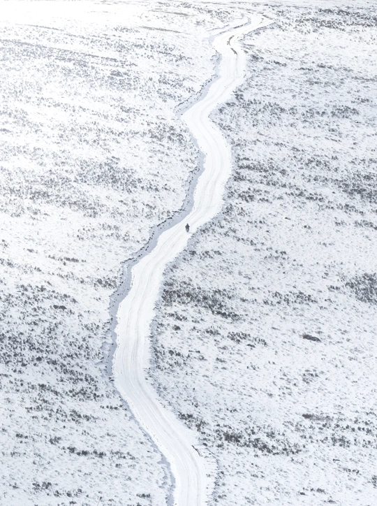 雪地景观 雪上有痕迹 一条路穿越其中