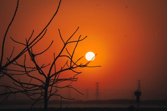 日落时太阳在天空中升起