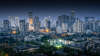 夜幕下的摩天大楼