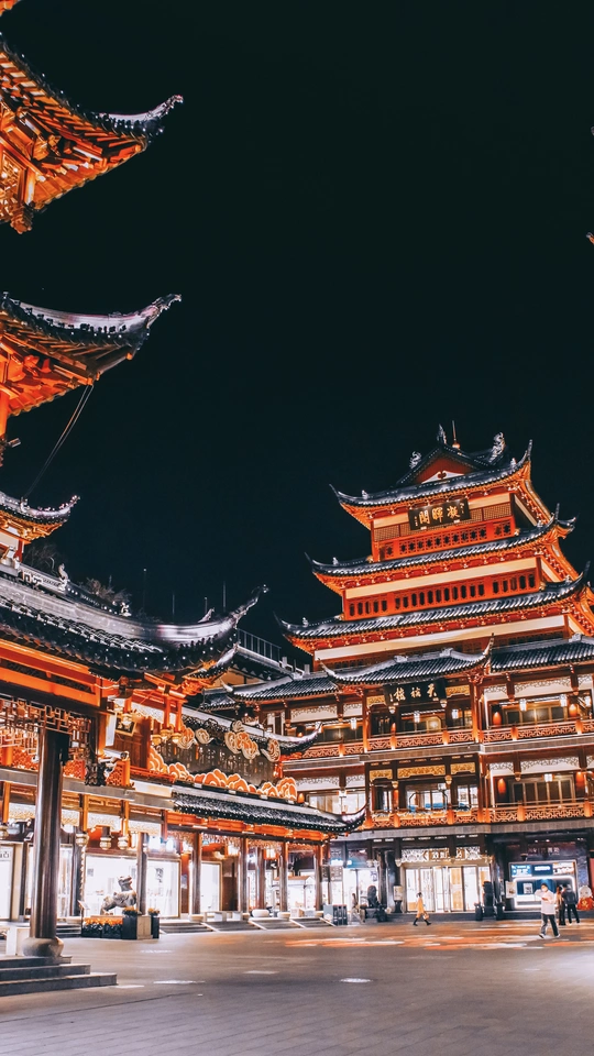 城市夜晚的佛塔