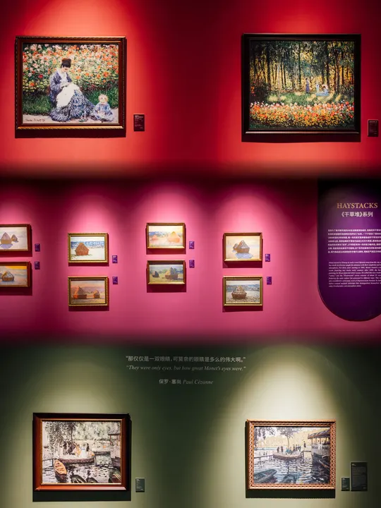 在博物馆的一个展览中 有一堵画作的墙。