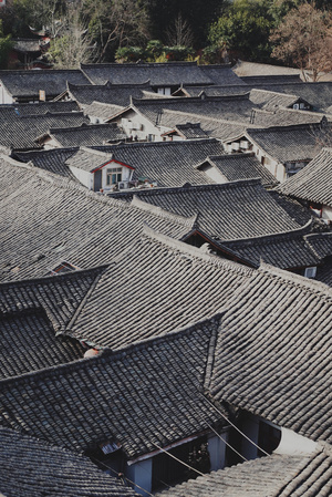 古老的城区中 传统建筑的黑色屋顶