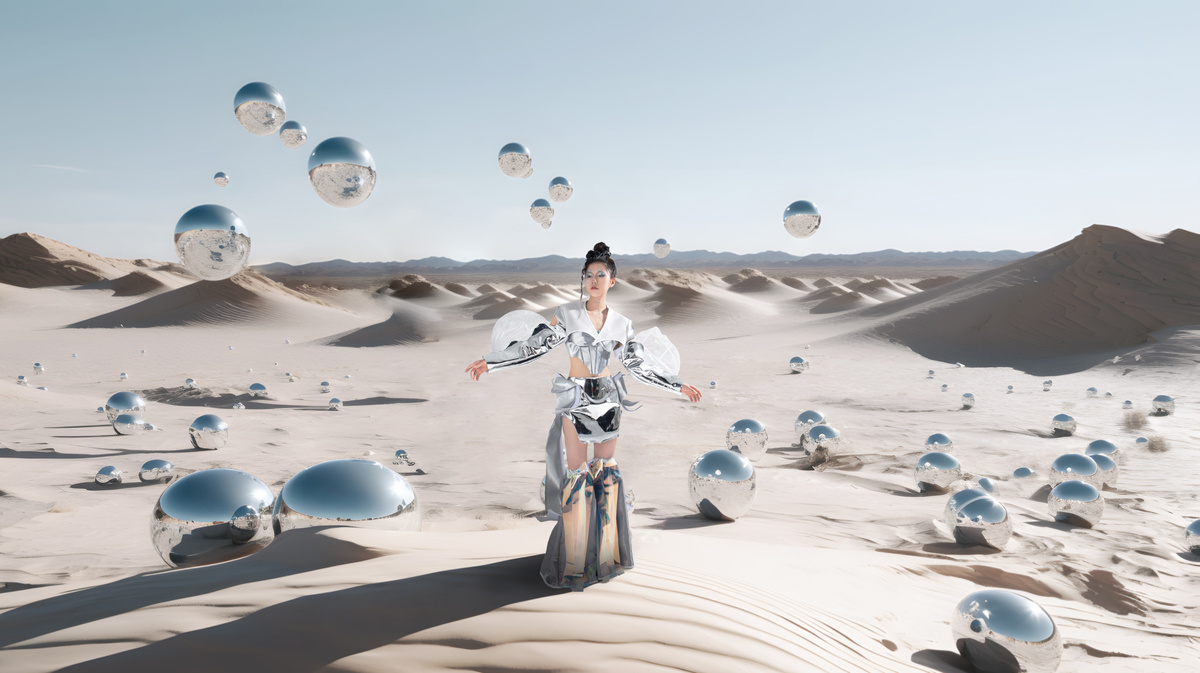 一位骑自行车在沙漠中的女人