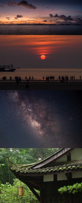 天空中的日落 海边的照片