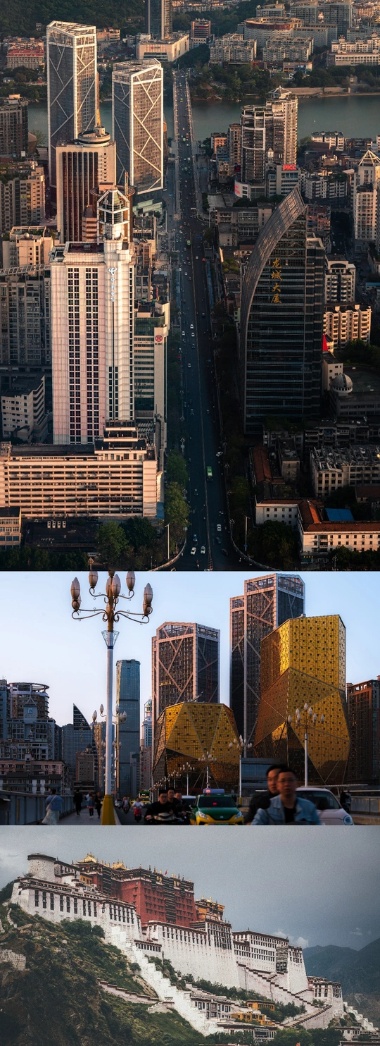 中央有高楼大厦和水的大城市