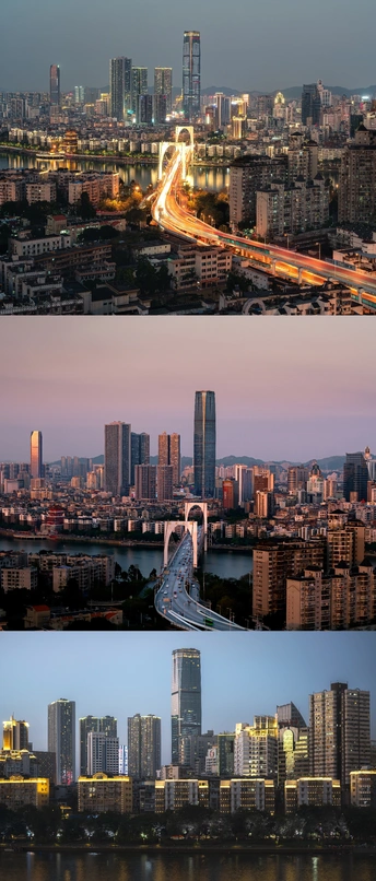 一系列夜晚的大城市图片 包括高楼大厦的天际线
