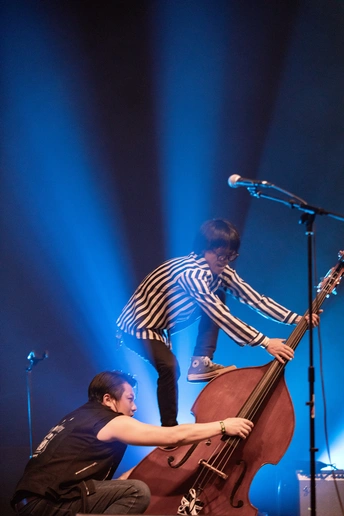 一个人在舞台上演奏乐器 一个人在音乐会舞台上弹贝斯