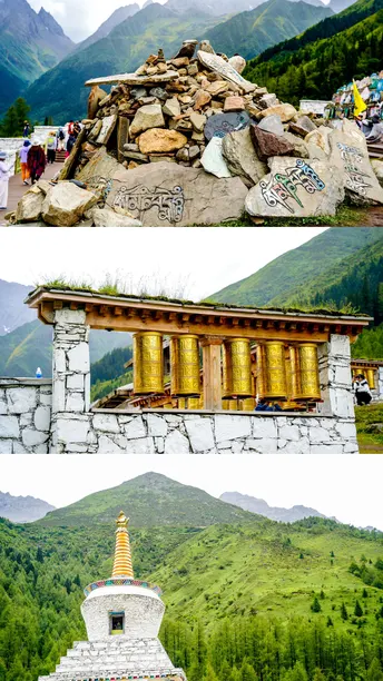 山脉中的寺庙和山谷中的寺庙的照片