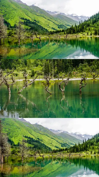 美丽的湖泊 背景是绿树和山脉