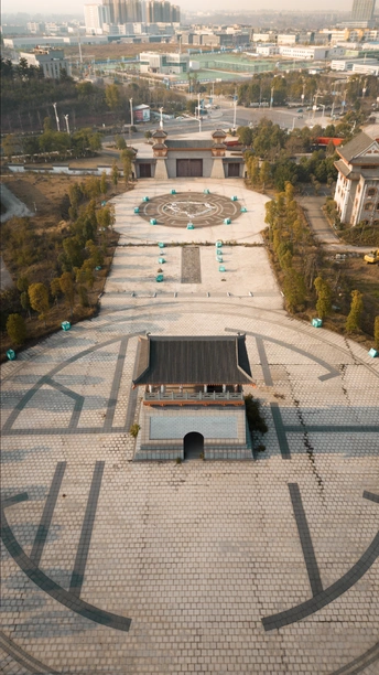 城市 aerial view 圆形公园 前景 背景 建筑