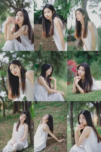 一位穿着白色连衣裙的美女 头发披肩