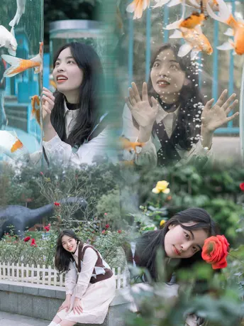 一位女士通过窗户拍照的鱼