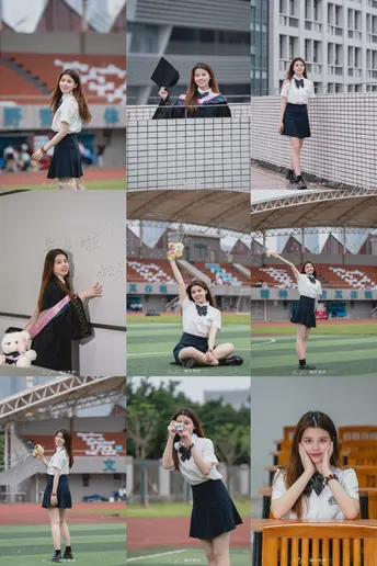 学校制服的学生照片拼贴