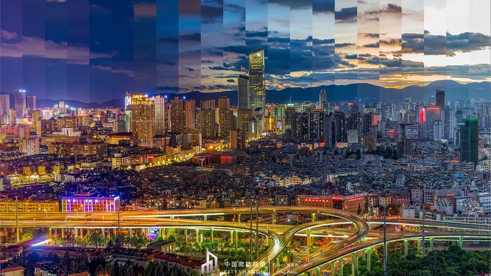 夜晚的大城市天际线被点亮的照片