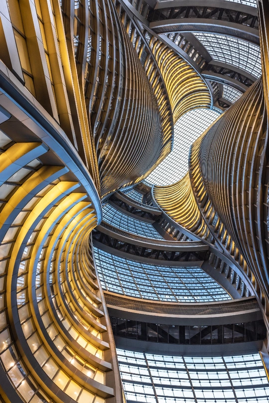 a spiral staircase inside a building