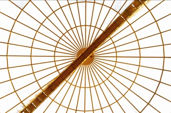 抬头仰望一座大楼的屋顶