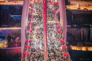 一棵装饰着灯和装饰品的圣诞树