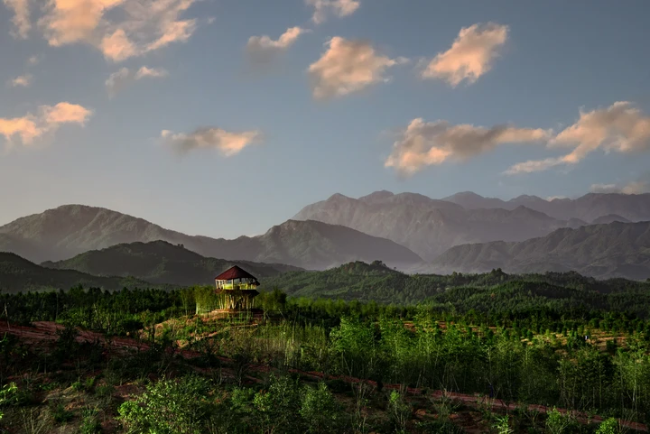 竹博园暮色山景