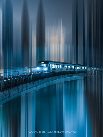 蓝色照片 火车穿越桥