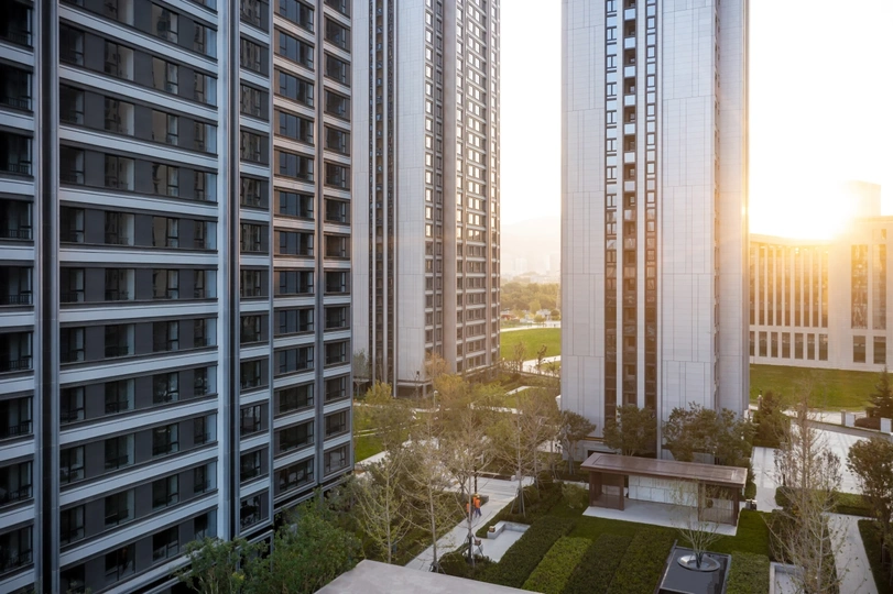 前景中有公园和高层建筑的城市