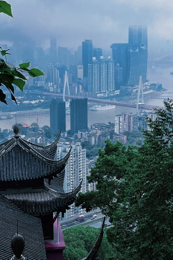 建筑物的顶部在大城市的天际线的映衬下显得格外突出
