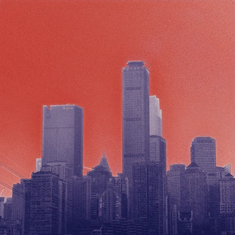 城市天际线 摩天大楼和大型建筑 红色天空