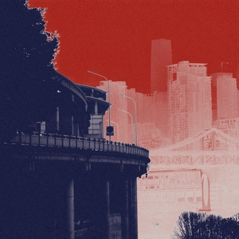 一片红的天空覆盖着一座大红城