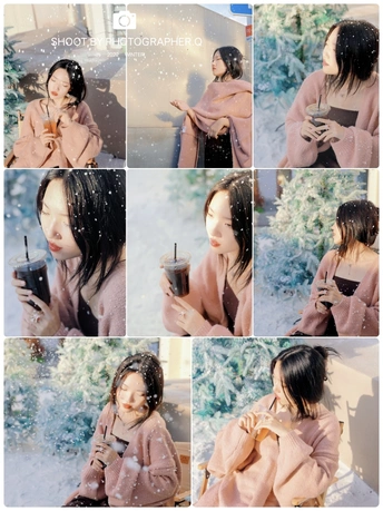 一个女人在雪地里的拼贴画