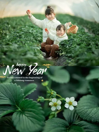 草莓花田中的小女孩们