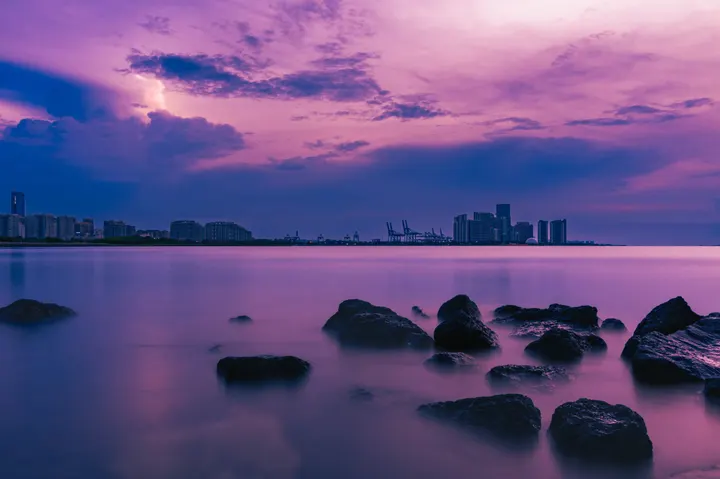 海口湾休闲活动区的海景慢门