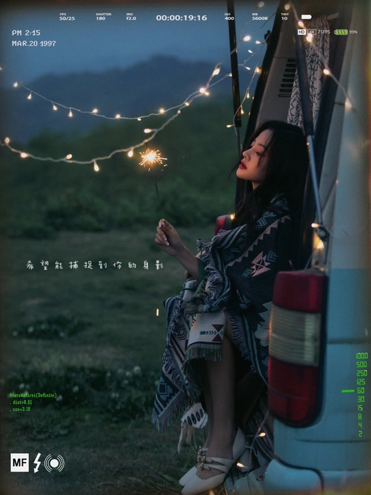 一张妇女坐在货车边上的海报