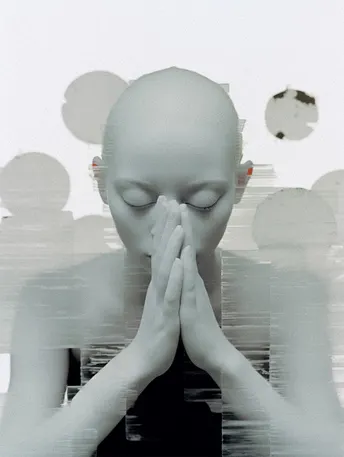 一位女士用手捂住眼睛和鼻子