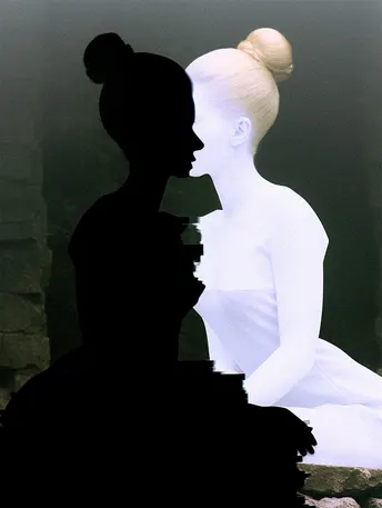 白色连衣裙的黑白剪影