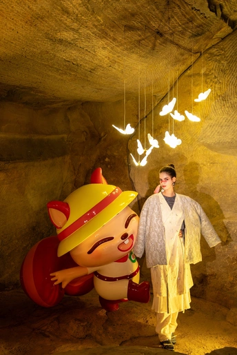 一个人站在洞穴里