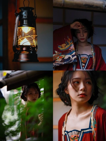 一些女孩和灯笼的拼贴画