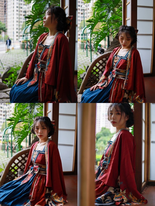 一位年轻女士穿着传统服装站在她家的门廊上