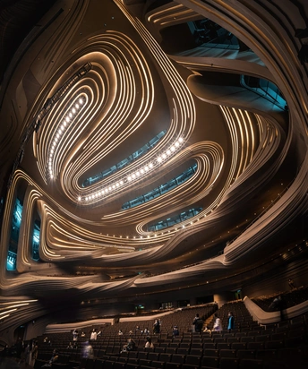 建筑物内部有很多灯光