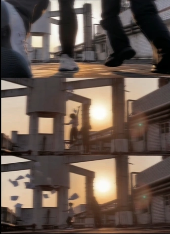 一个人骑着滑板靠近建筑物的腿和脚