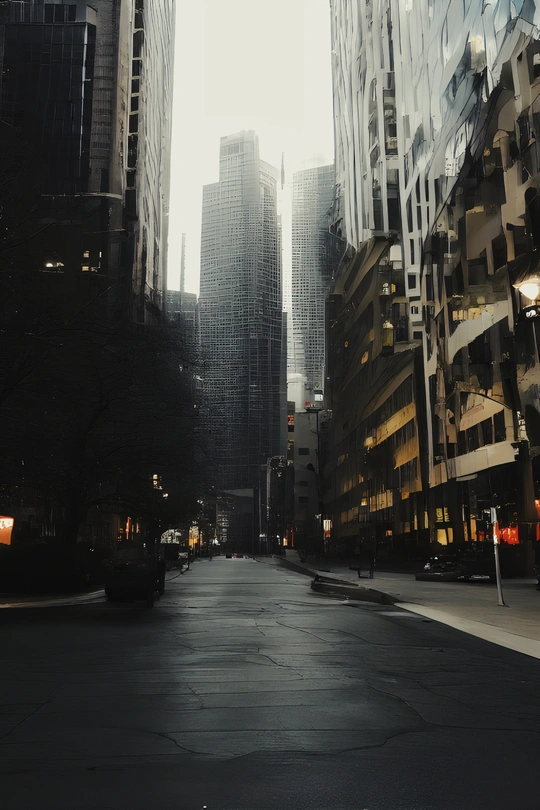 夜晚的黑暗城市街道和高楼