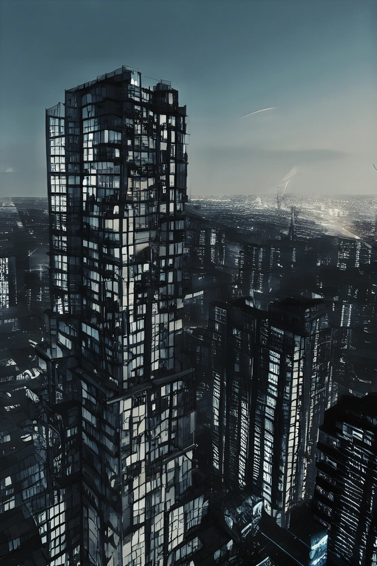 夜晚的城市 有许多高楼大厦。