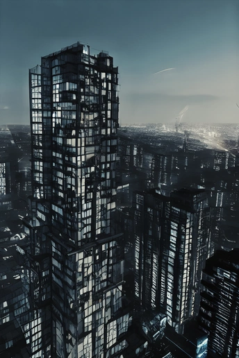 夜晚的城市 有许多高楼大厦。