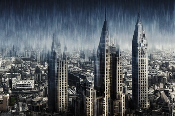 城市景观 天空中下雨 高楼