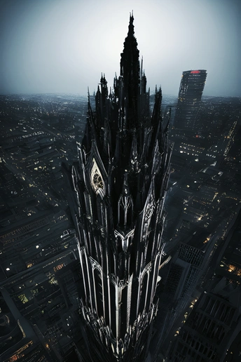 夜晚高耸在城市上方的巨大教堂