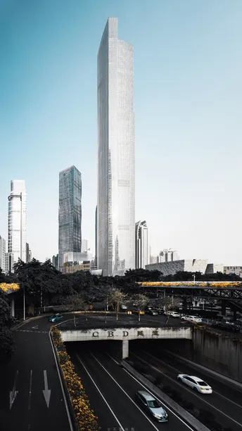 具有高速公路、摩天大楼和高层建筑的城市