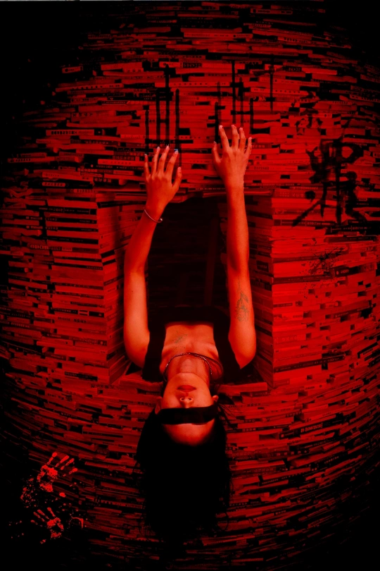 一个年轻的儿童在砖墙的红灯区。